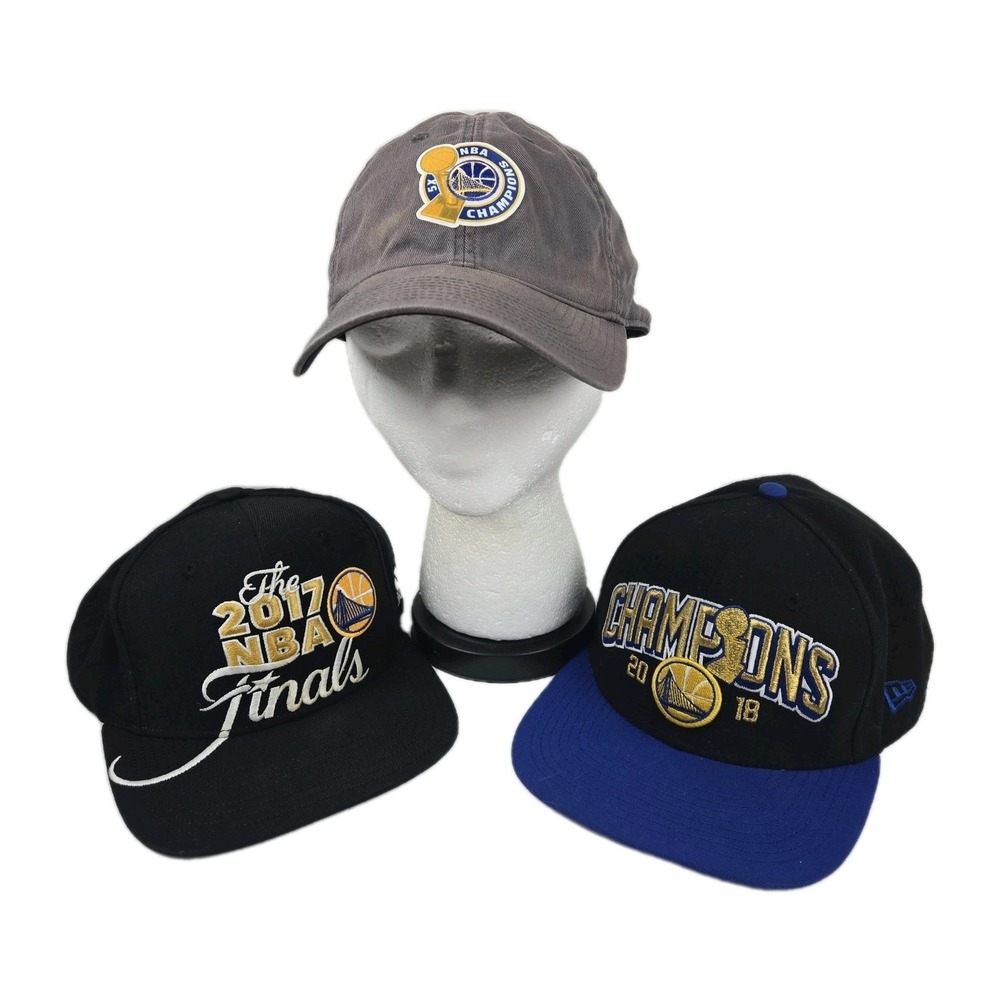 3 NBA Golden State Warriors Hats 2017 5x Champs, 2017 NBA Finals, NE 2018 Champs